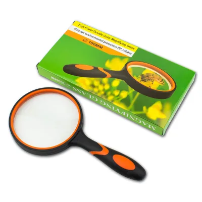 50mm 60mm 75mm 90mm Soft Rubber Handle Magnifier Large Portable Handheld Magnifying Glass for Sale