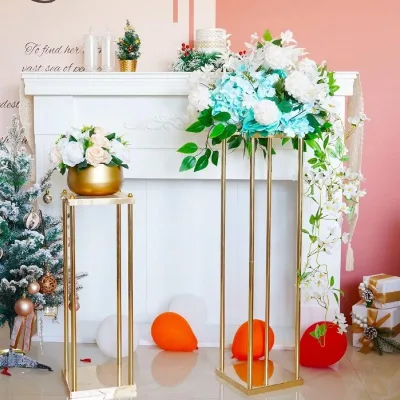 Gold Flower Stand Wedding Table Decoration Rectangular Flowers Decorations Stand Wedding Metal Flower Stands