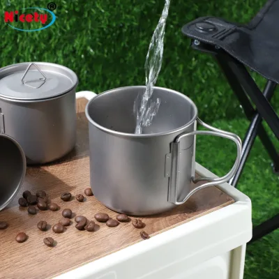 Titanium Hiking Cup Outdoor Camping with Folding Handle for Camping Outdoor