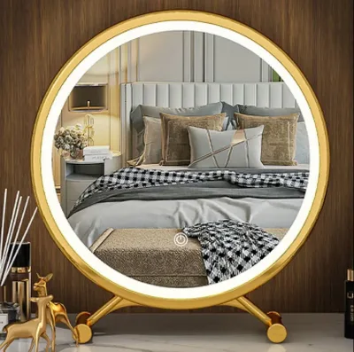 Wholesale Smart LED HD Adjustable Oval Makeup Freestanding Mirror Three Color Control Touch Switch Illuminated Frame Glass