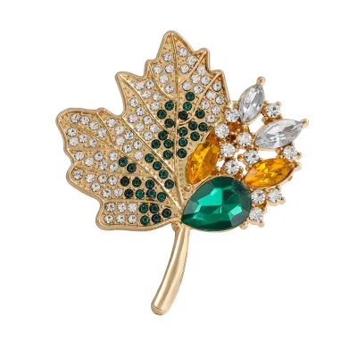 Fashionable High-End Maple Leaf Brooch Pins Rhinestone New Environmentally Friendly Alloy Luxury Versatile Design Party Gift