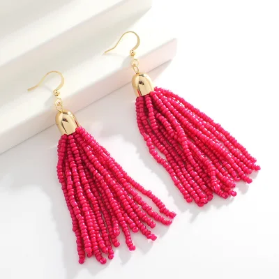 Bead Earrings,Vintage Ethnic Style for Women Boho Colored Fringed Rice Beaded Earrings