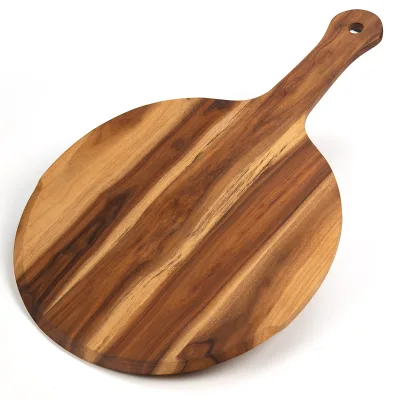 Large Round Shape Acacia Wooden Pizza Peel Serving Cutting Pizza Board Peel with Handle