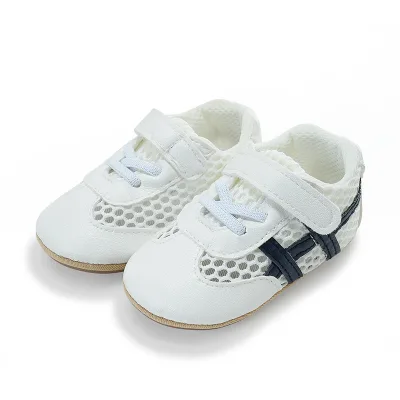 Breathable Mesh Baby Sneakers Stripe Design Soft Rubber Sole Anti Slip Newborn First Walker Crib Shoes