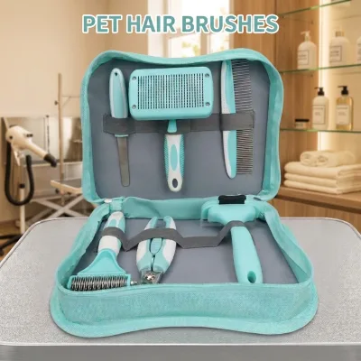 EUR VET 6-in-1 Eco-Friendly Rubber Pet Grooming Kit Storage Case Ergonomic Handle Design for Small Animals Dogs Cats Home Care