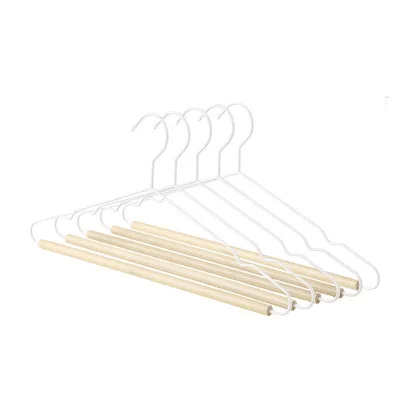 Wholesale Strong Round Solid Wood Bar Metal Hanger Frosted Wire with Glossy Technics for Clothing in Wardrobe