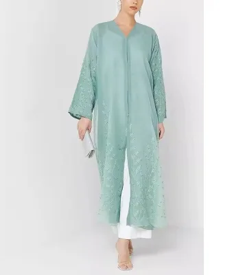 Fashion  Green Abaya Embroidery Design  Casual Dresses Women Lady Elegant