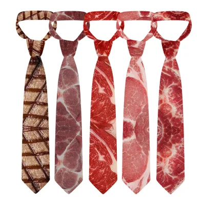 Men 8cm Width Realistic Raw Meat Printed Tie, Durable Polyester Funny Carnivore Style Neck Tie Fashion Casual Decor Gift