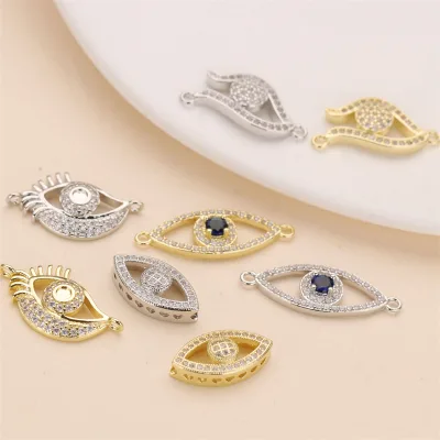 Women's Delicate Gold Plated Copper CZ Setting Main Stone Zircon Fashion Pendants & Charms Wholesale Eyes Charm Connector