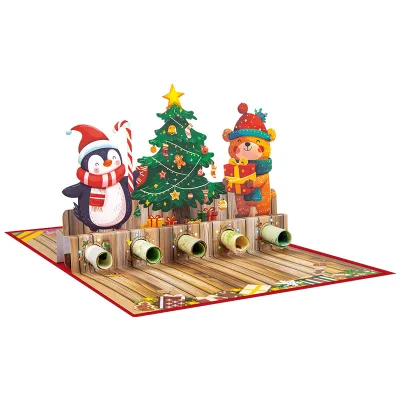 New Design Christmas Gift Paper Crafts 3D pop up Christmas Tree Tabletop Ornaments Festival Greeting Card for Wholesale