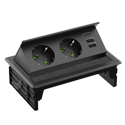 Electric Flip up Desk Power Outlet EU Standard with PD USB-C Fast Charging and USB-A 12A Type-C Ports for Conference Table