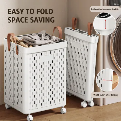 RXZZ Plastic Clothes Hamper Children's Storage Basket With Wheels and Foldable Save Space Toy Storage Basket