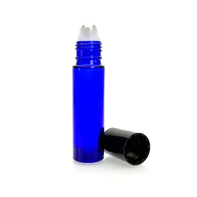 0.34OZ 10ml Colabt Blue Glass Roll on Bottle Essential Oil Roller Ball Bottle with Metallic Ball and Gold Silver Lids