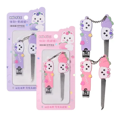 LMLTOP 2pcs Carton Mini Manicure Set SY563 Custom Logo Stainless Steel Round Tip Nail File With Nail Clipper
