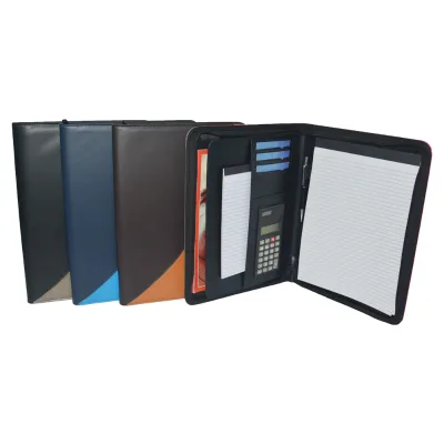 Premium Zippered PU Padfolio Organizer,Letter Size Business Card Holder with Calculator Business Portfolio Folder