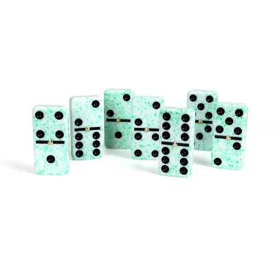 Children Puzzle Board Game Gift Funny Custom Beautiful Green Marble Spot Double 6 Domino Game Set