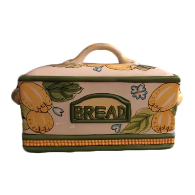Vintage Retro Ceramic Bread Storage Box Farm House Breadbox