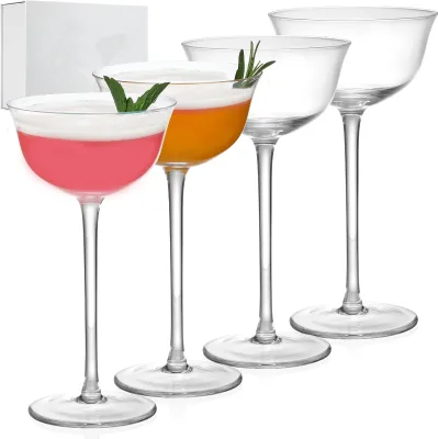 5.5oz Long Stem Hand Blown Crystal Customized Logo Packing Color Stemware Cocktail Glass for Bar