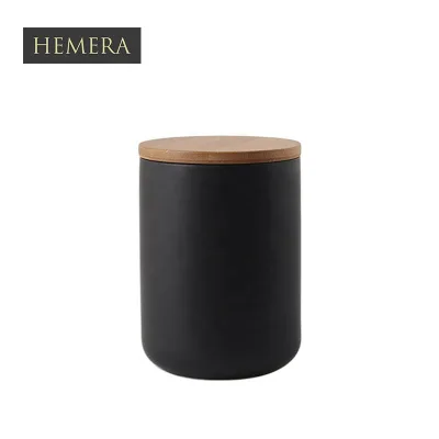 Glazed Coffee Tea Canister With Bamboo Lid Ceramic Jar Customizable Logo