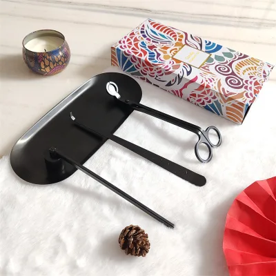 Luxury Metal Candle Tool Set Gold Black Color Candle Wick Trimmer Snuffer Dipper Tray Wholesale for Candle Gift Packaging