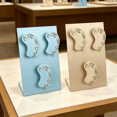 Magnetic Movable Earring Display Stand PU Leather L-shaped Jewelry Showcase Detachable Realistic Ear Shape Stud Factory Direct