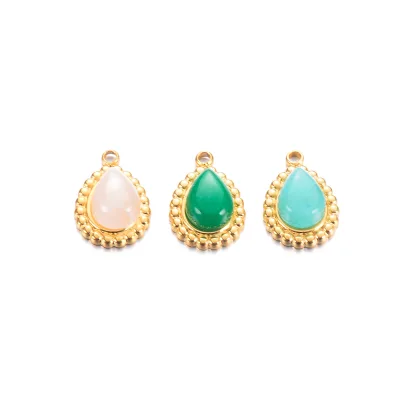 Bohemian Gold Plated Stainless Steel Water Drop Shaped Natural Stone Pendant Fashion Gemstone Charms Pendant for Jewelry Making