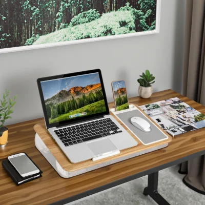 Bamboo Wood Folding Tripod Lap Desk with Mouse Pad & Phone Holder Portable Laptop Desk for Home Office Customized Color & Logo