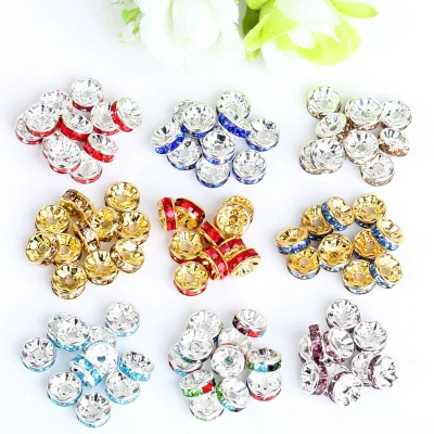 Acrylic Lucite Rhinestone Rondelles Spacer Beads Loose Crystal Metal Spacers for Jewelry Making Findings-Available Diamond