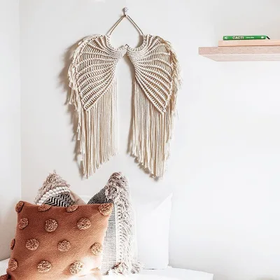 Wholesale Angel Wings Cotton Macrame Wall Hanging Tapestry Sleep Dream Catcher for Bedroom Adult Home Decor