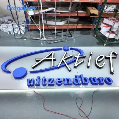 Personalized Illuminated Business Sign Blue & Black 3D Raised Letters with LED Lighting for Storefronts