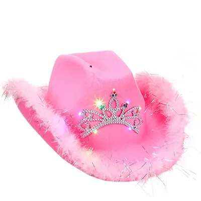 LED Flashing Light up Hat Sports Travel Sun Sparkly Light up Flashing pink Cowgirl Hats