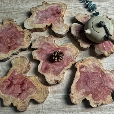 Blood Cypress Wood Root Slices Naturally Shaped Base Pot Mat Tea Cup Mat Fireside Tea Brewing High Quality Light Luxury Chinese