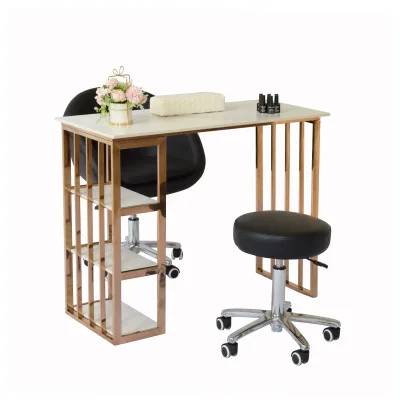 Nice Nails Station Furniture Gold Color Manicure Pedicure Table and Chair Set