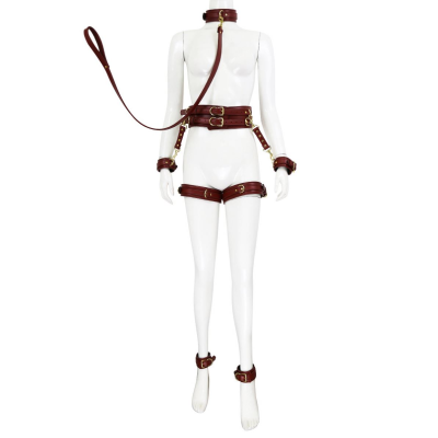 Chinese Bondage Slave Handcuff Foot Cuff Leather Bondage Suit Sm Products Bondage Set