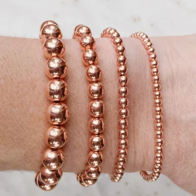 BioMagnetic Jewelry Copper Beaded Bracelet 4mm 6mm 8mm Tarnish Free Stretch Stackable Minimalist Fashion Jewelry for Women Men