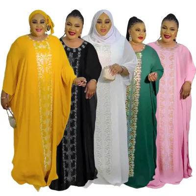 Women's Plus-Size Muslim Two-Piece Dress Set Cross-Border Casual Dashiki Robe Turban for Summer Inspired African