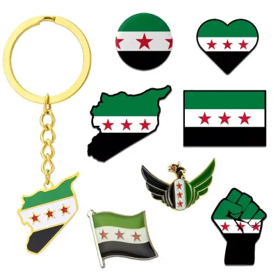 Badge Keychain Magnetic Badge Revolution Soft Hard Enamel Syria Map Flag National Logo Magnetic Flag Pin for Clothes