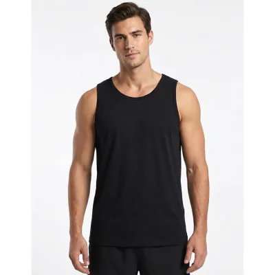 2026 Summer Men's Solid Color V-Neck Slim Fit Stretch Breathable Sporty Knitted Sleeveless Vest