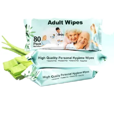 Biokleen Custom Logo 80 Adult Wet Wipes Desechables Acampada Sin Enjuague ultra Gruesas Para Adultos Toallitas Humedas Para Bano