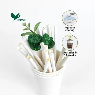 100% Biodegradable 6mm 8mm 12mm Straw Drinking Disposable Compostable Straw Aqueous Lining Paper Straw