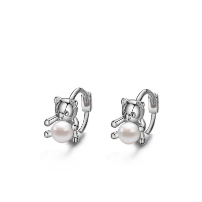 New Fashion Gummy Bear Earrings Ear Buckle 925 Silver Pearl Hoop Earring