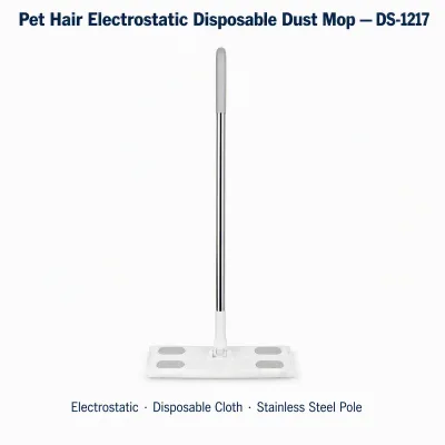 High Absorbency Hands-Free Flat Mop with Automatic Squeeze Bucket and Steel Detachable Pole