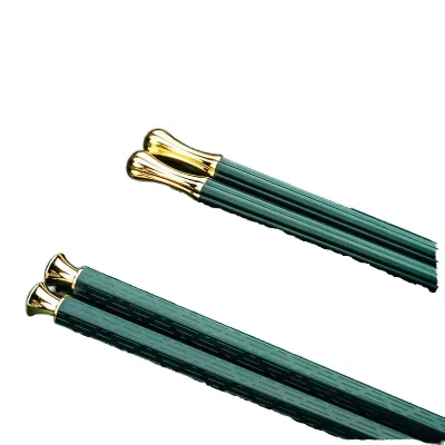 Wholesale Luxury Gold Korean Alloy Chopsticks with Custom Logo Flat Color Dishwasher Safe Custom Design Chopsticks