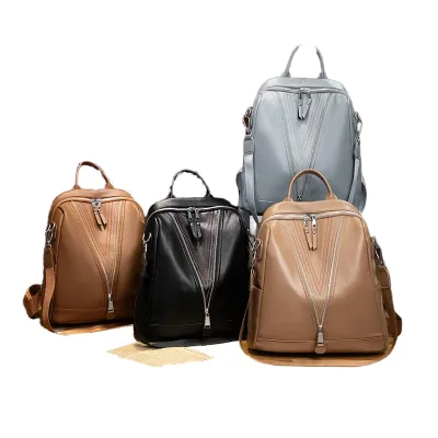 Fashionable Custom PU Leather Waterproof Women's Backpack Zipper Closure Strap Handle Vintage Style Polyester Shoulder Bag