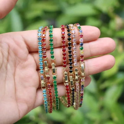 2023 New Fashion Full Zircon Bracelet Colourful square Zircon Girls Zircon Tennis Bracelet