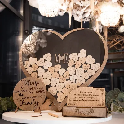 Heart-Shaped Wood Decorations for Wedding Ceremonies Elegant Guest Book Drop Box Bridal Shower Gift & Sign Decor