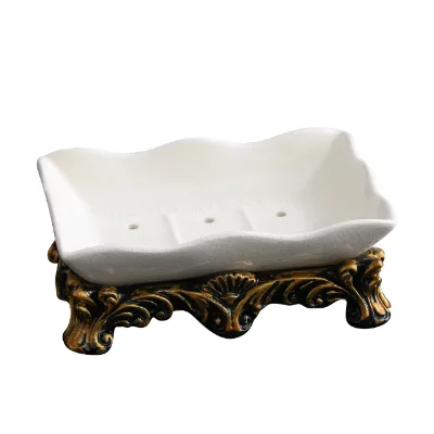 Elegant Light Luxury Style European Bathroom Soap Holder Vintage Soap Box Ceramic Square Soap Boxes