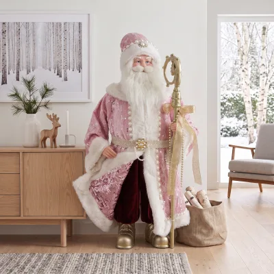 Pink Sequin Pearl Santa Claus Figurine Large Christmas Figure for Boutique Shop Decor Wholesale
