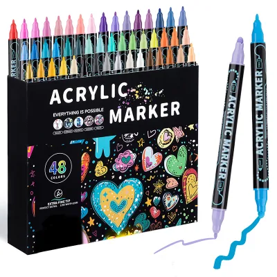 Acrylic Paint Markers Brush Tip Multi Colors with Direct-Liquid Ink Control System, Paint Pen for Rock Painting Double Dual Pen