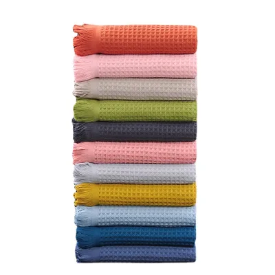 Custom Luxury 100% Cotton Tassels Waffle Throw Blanket Super Soft Cozy Sofa for Newborn Baby Bed Eco-Friendly for Bedroom